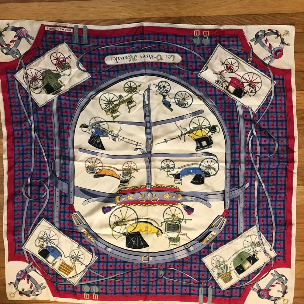 Vintage Hermes Paris silk scarf 'Les Voitures Nouvelles', Jacques Eudel